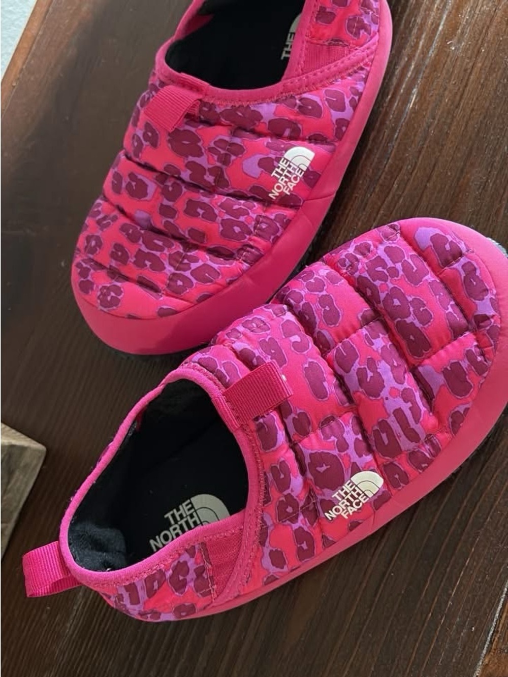 The North Face Kids Hot Pink Quilted Leopard Slip-Ons